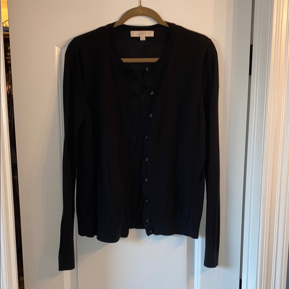 LOFT Black Cardigan Sweater V-Neck Long Sleeve